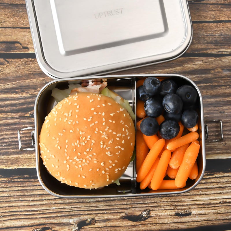 UPTRUST Leak Proof Stainless Steel Lunch Food Container, 1200ML/40oz Large Bento Boxes Metal Lunch Box for Kids or Adults - Lockable Clips Adjustable Divider included - Image 2